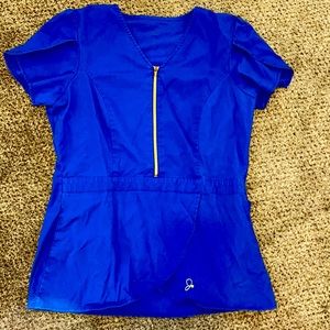 Size MEDIUM Jaanuu Blue Peplum Tulip Scrub Top
